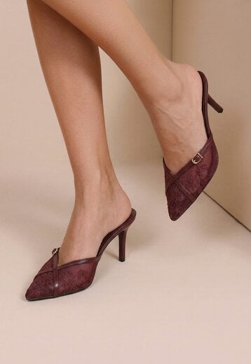 NEW290726 Bordeaux Mesh Muiltjes met Naaldhak