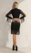Zwarte Glitter Set met Fringe En Mesh Top