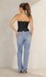 Zwart Korset met Jacquard Print, Baleinen en Vetersluiting
