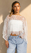 Witte Kanten Crop Top met Wijde Mouwen en Bloemenpatroon