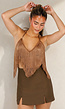 Bruine Fringe Haltertop met Open Rug