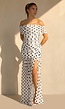 Witte Mesh Polkadot Maxi Jurk met Split