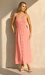 Coral Roze Maxi Jurk met Smock en Strikbandjes