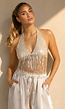 Gouden Pailletten Halter Top met Franjes en Open Rug