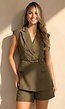 Mosgroene Matchende Set met Gilet, Short en Smal Riempje