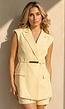 Gele Mouwloze Blazer Set met Ceintuur en Shorts