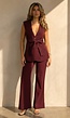 Bordeaux Gilet Top met Strikceintuur en Gouden Knoop