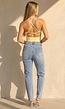 Gele Crop Top met Pads en Gekruiste Bandjes