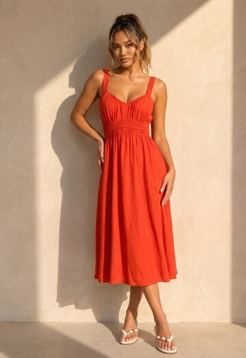 Oranje Midi Jurk met Stretch