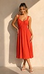 Oranje Midi Jurk met Brede Schouderbanden en Stretch Taille