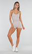 Beige Sport Set met Top met Pads en Sportshort
