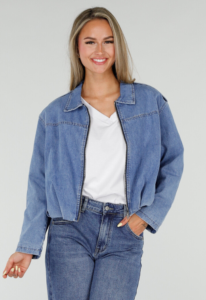 Lichtblauw Denim Jasje met Ritssluiting