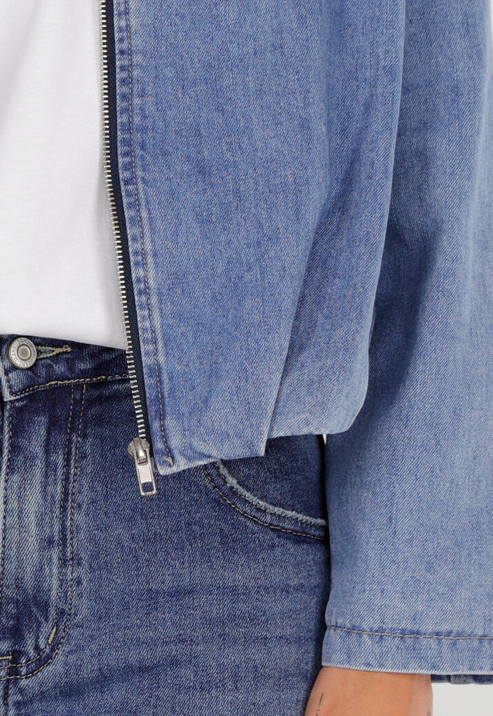 Lichtblauw Denim Jasje met Ritssluiting