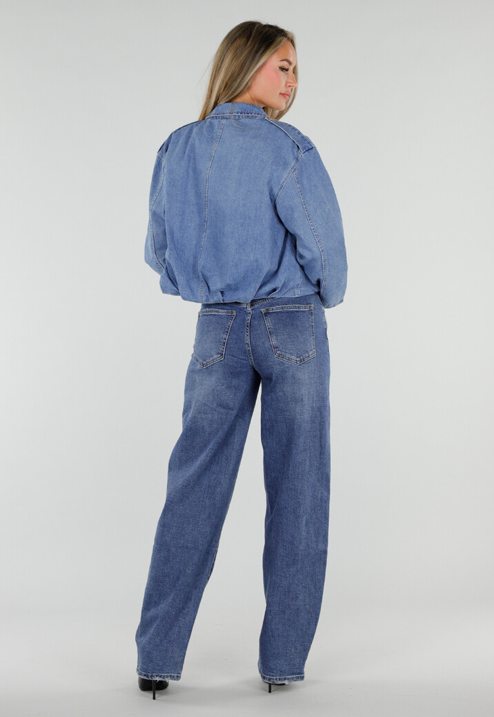 Lichtblauw Denim Jasje met Ritssluiting