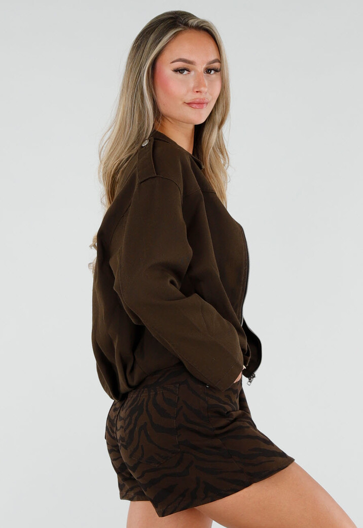 Bruin Denim Jasje met Ritssluiting