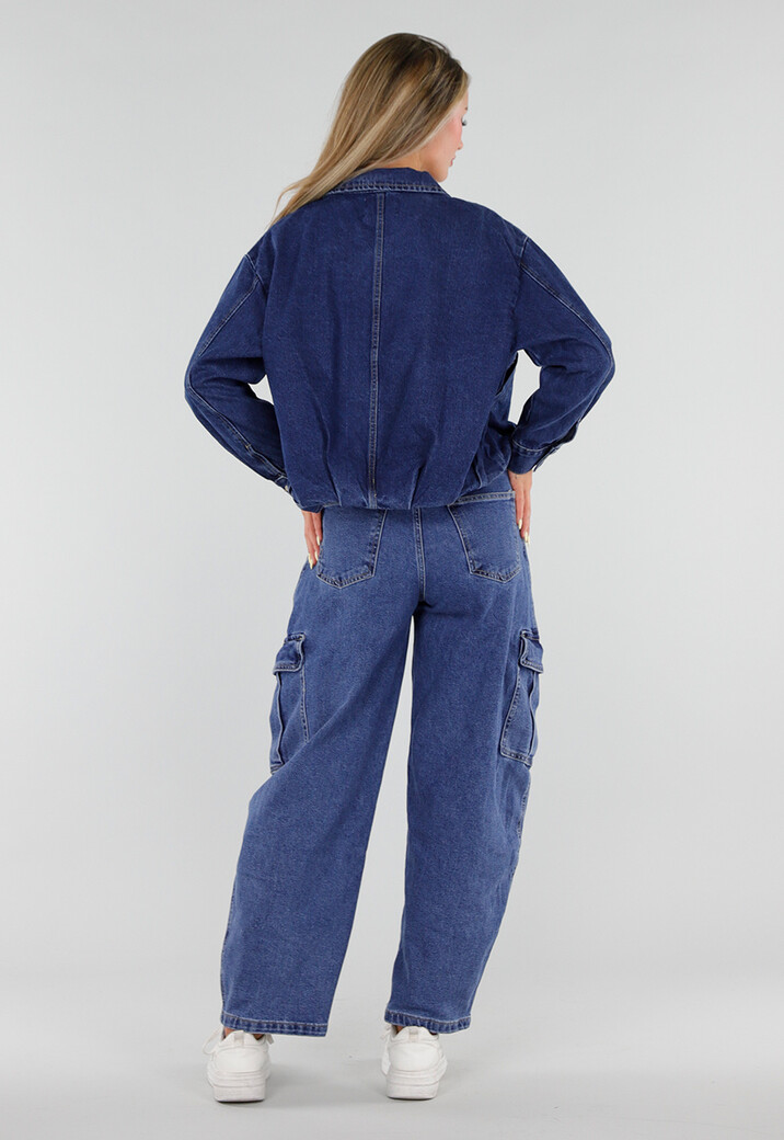 Donkerblauw Denim Jasje met Kraag