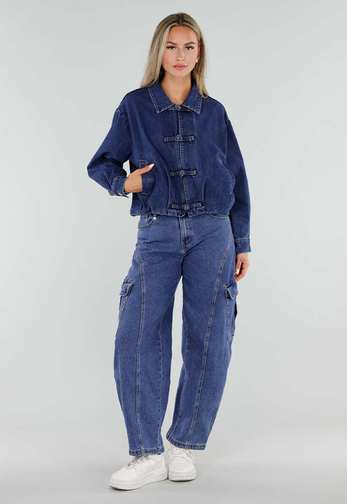 Donkerblauw Denim Jasje met Kraag
