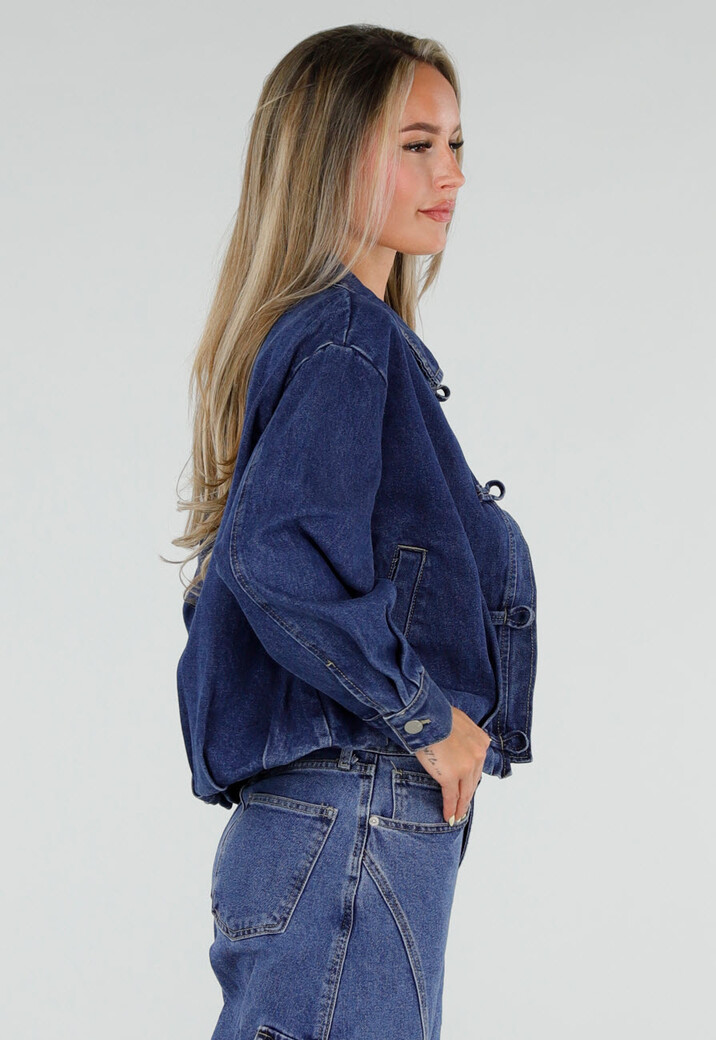 Donkerblauw Denim Jasje met Kraag