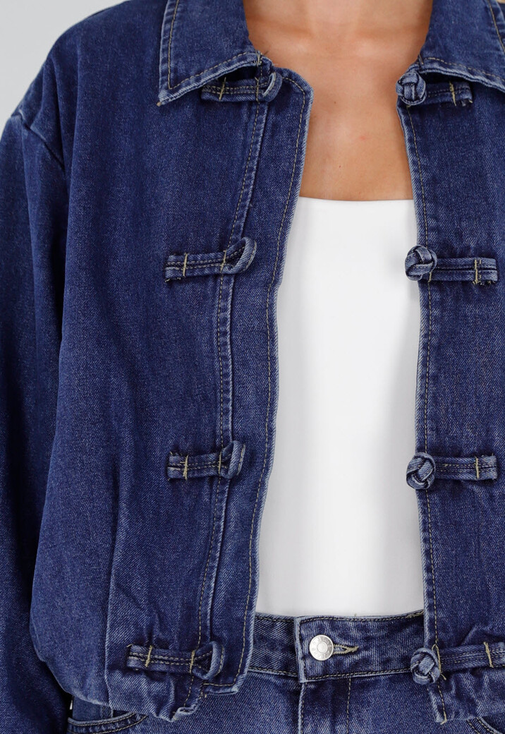 Donkerblauw Denim Jasje met Kraag