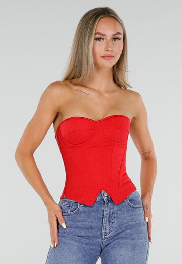 NEW050826 Rood Gestreept Strapless Korset