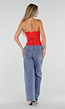 Rood Gestreept Strapless Korset met Baleinen, Beugel en Rits