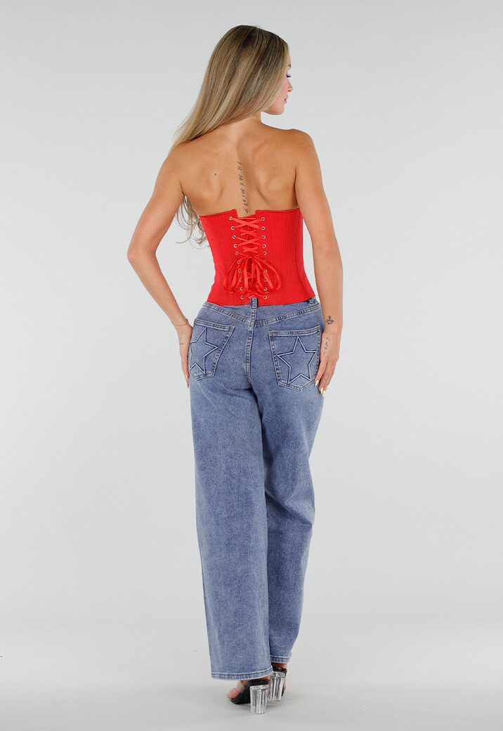 Rood Gestreept Strapless Korset met Baleinen, Beugel en Rits