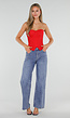 Rood Gestreept Strapless Korset met Baleinen, Beugel en Rits