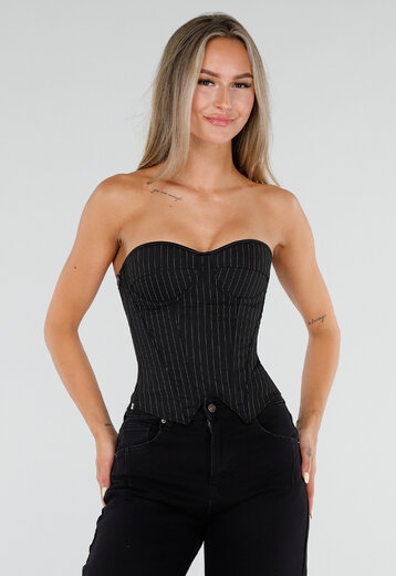 Zwart Gestreept Strapless Korset