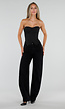 Zwart Gestreept Strapless Korset met Vetersluiting en Rits