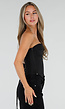Zwart Gestreept Strapless Korset met Vetersluiting en Rits