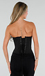 Zwart Gestreept Strapless Korset met Vetersluiting en Rits