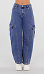 Blauwe Cargo Barrel Jeans met Opgestikte Zakken