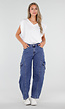 Blauwe Cargo Barrel Jeans met Opgestikte Zakken