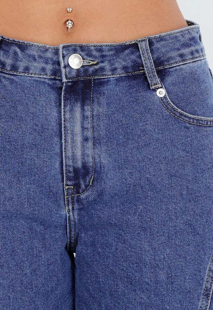Blauwe Cargo Barrel Jeans met Opgestikte Zakken