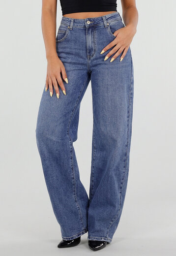 NEW050826 Blauwe Barrel Jeans met Hoge Taille