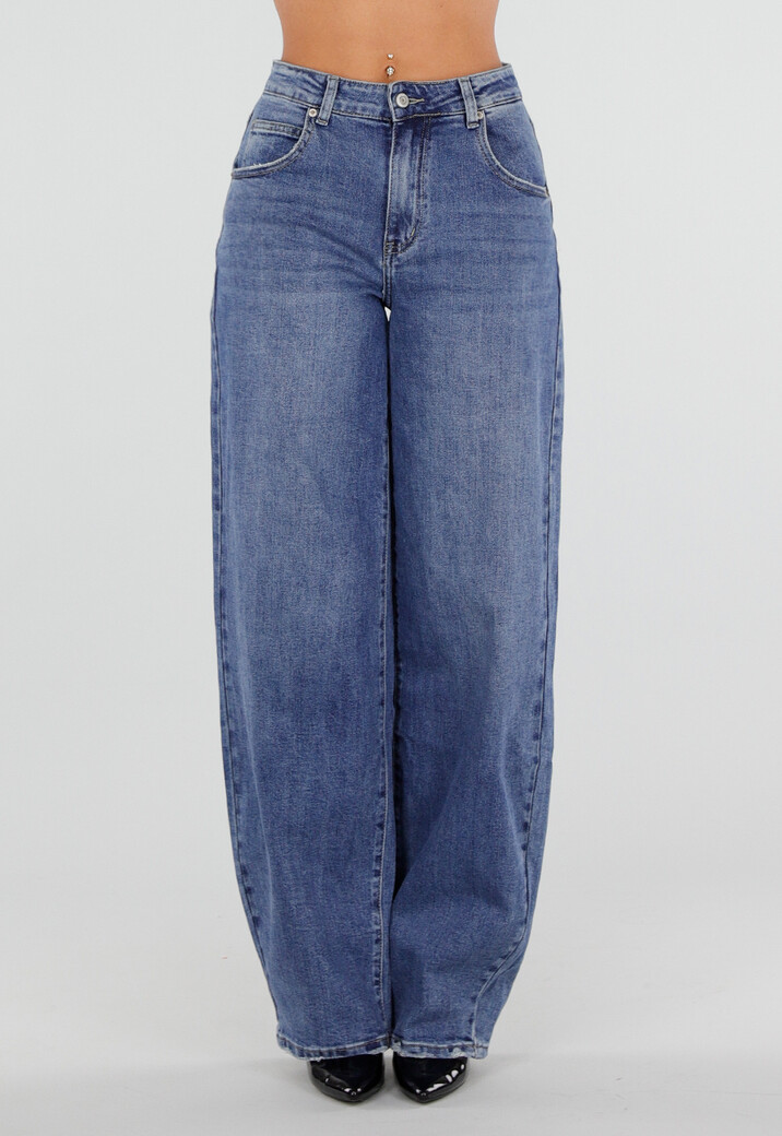 Blauwe Barrel Jeans met Hoge Taille en Lichte Stretch