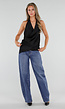 Blauwe Barrel Jeans met Hoge Taille en Lichte Stretch