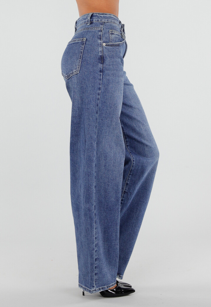 Blauwe Barrel Jeans met Hoge Taille en Lichte Stretch
