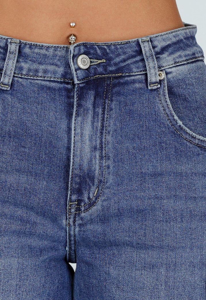 Blauwe Barrel Jeans met Hoge Taille en Lichte Stretch