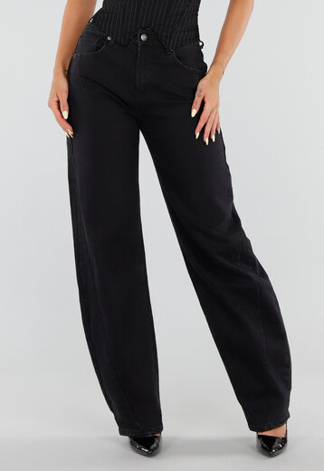 NEW050826 Tall Zwarte Barrel Jeans met Hoge Taille