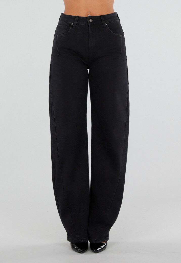 Zwarte Balloon Jeans met Hoge Taille en Lichte Stretch