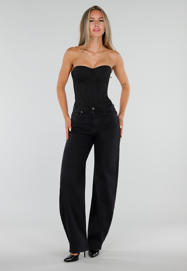 Zwarte Balloon Jeans met Hoge Taille en Lichte Stretch
