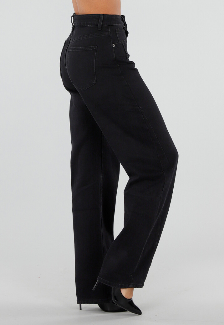 Zwarte Balloon Jeans met Hoge Taille en Lichte Stretch