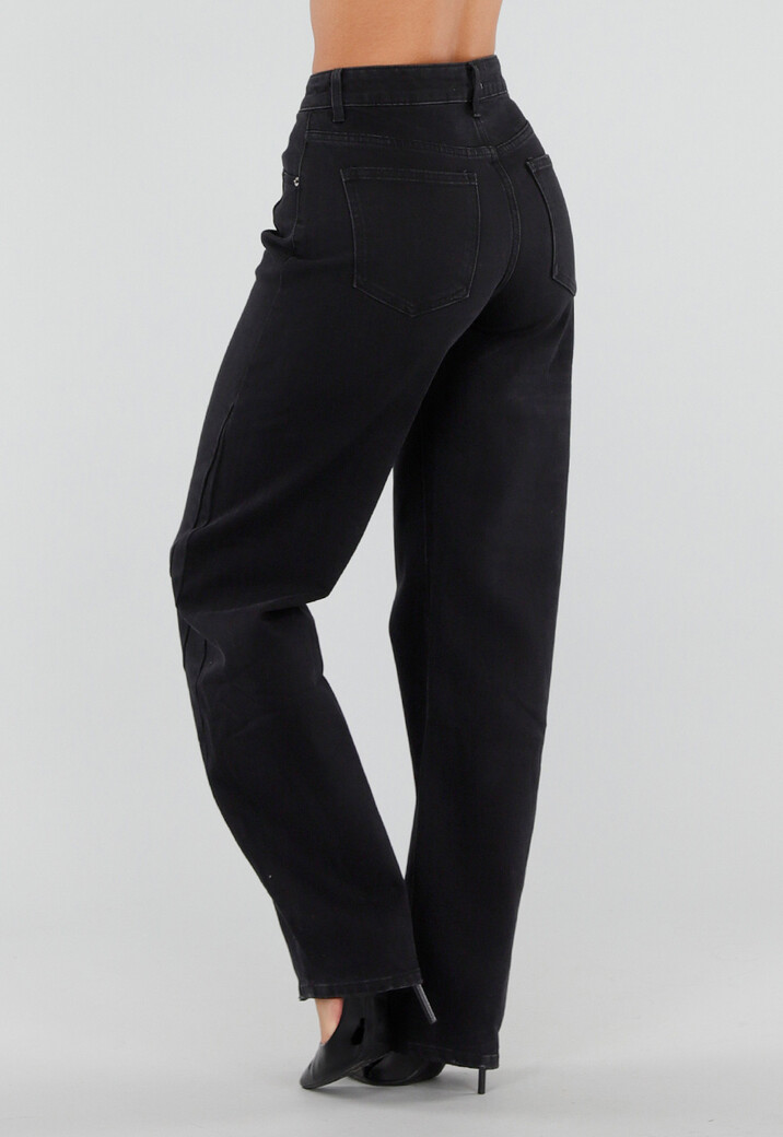 Zwarte Balloon Jeans met Hoge Taille en Lichte Stretch