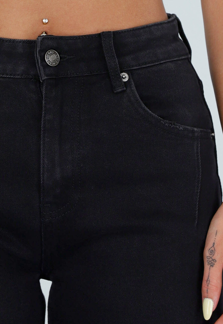 Zwarte Balloon Jeans met Hoge Taille en Lichte Stretch