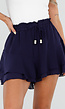 Donkerblauwe Ruffle Skort met Elastische Taille en Strikkoord