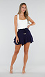 Donkerblauwe Ruffle Skort met Elastische Taille en Strikkoord
