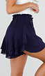Donkerblauwe Ruffle Skort met Elastische Taille en Strikkoord