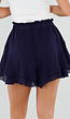 Donkerblauwe Ruffle Skort met Elastische Taille en Strikkoord