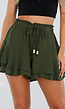Olijfgroene Ruffle Skort met Elastische Taille en Strikkoord